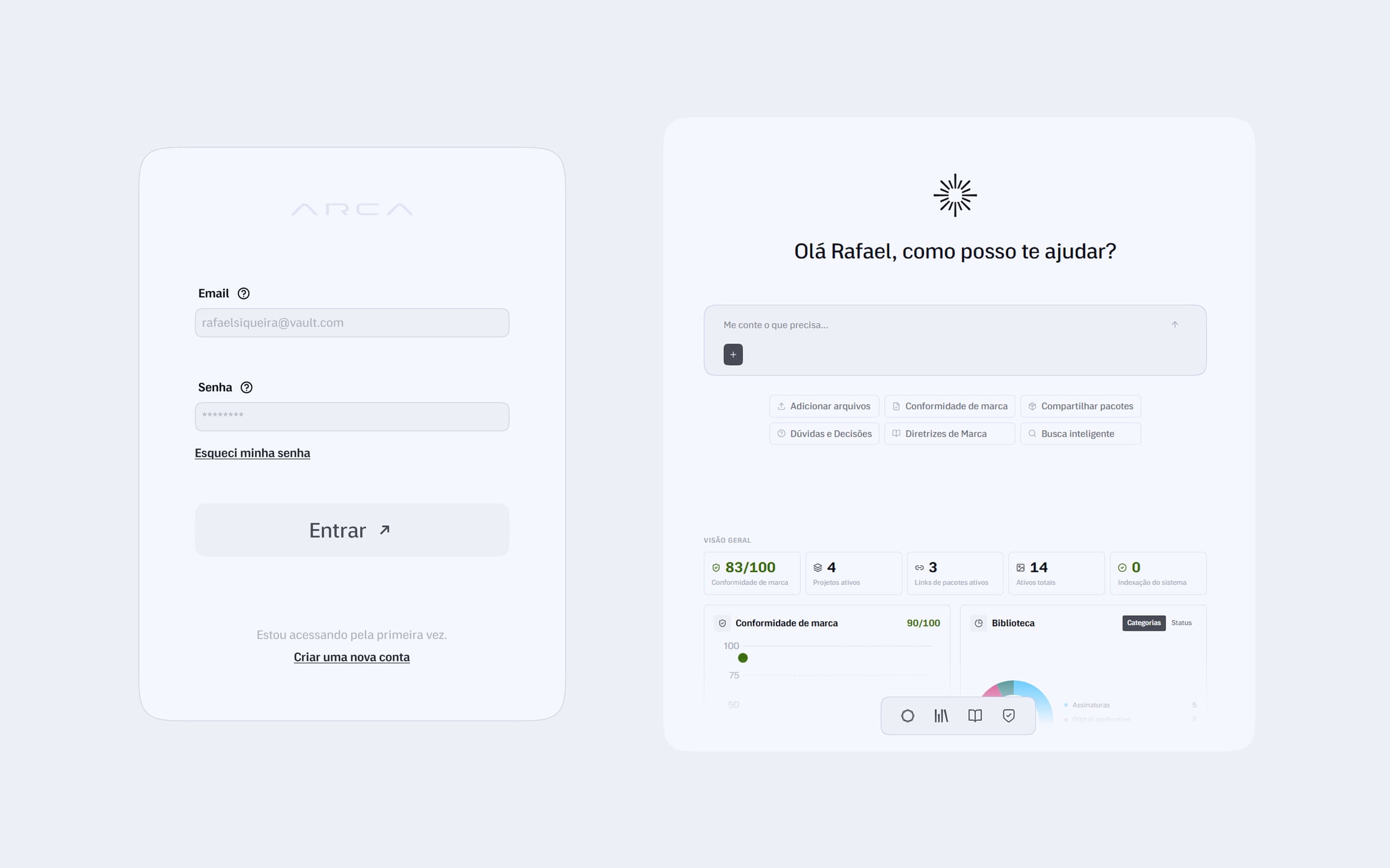 Tela de acesso e Dashboard