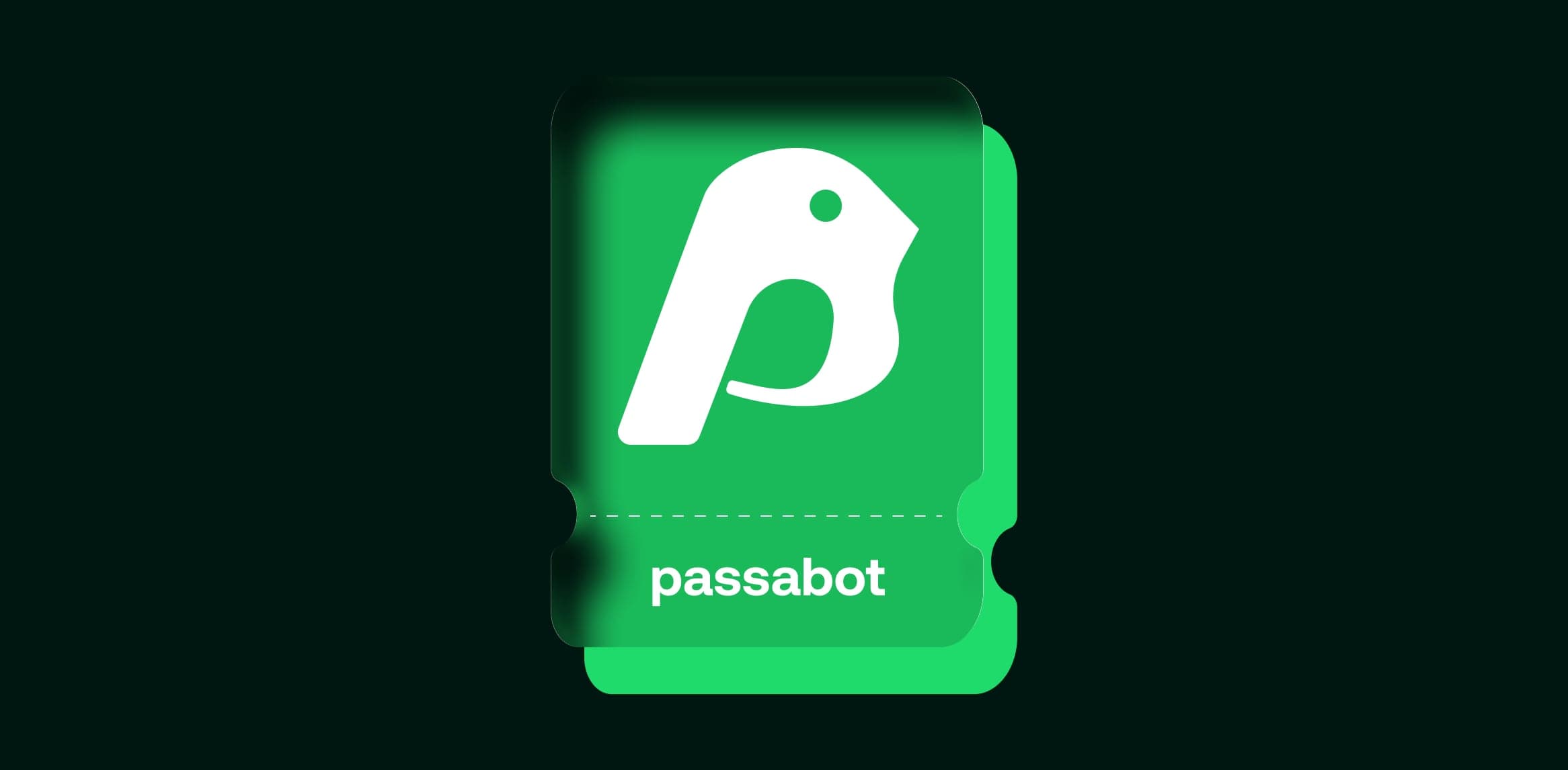 Símbolo da Passabot em vidro verde, em forma de bilhete de passagem
