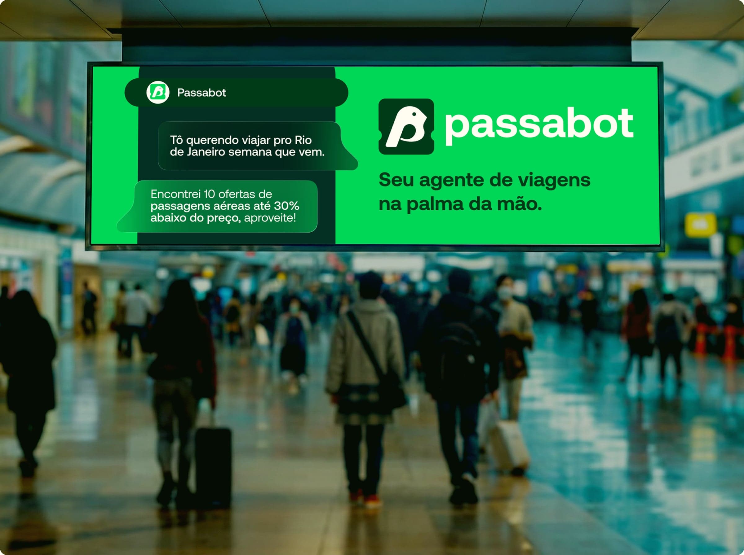 Painel da Passabot no saguão de um aeroporto