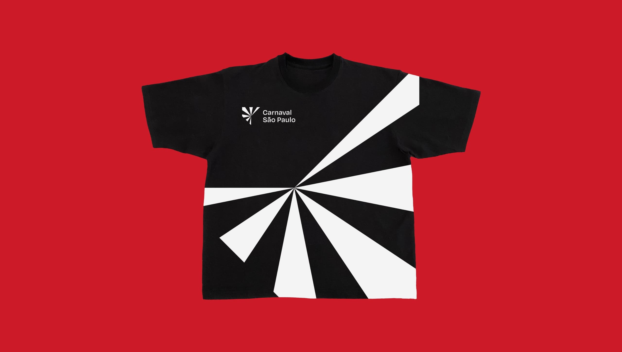 Camiseta preta com o símbolo em branco sobre fundo vermelho