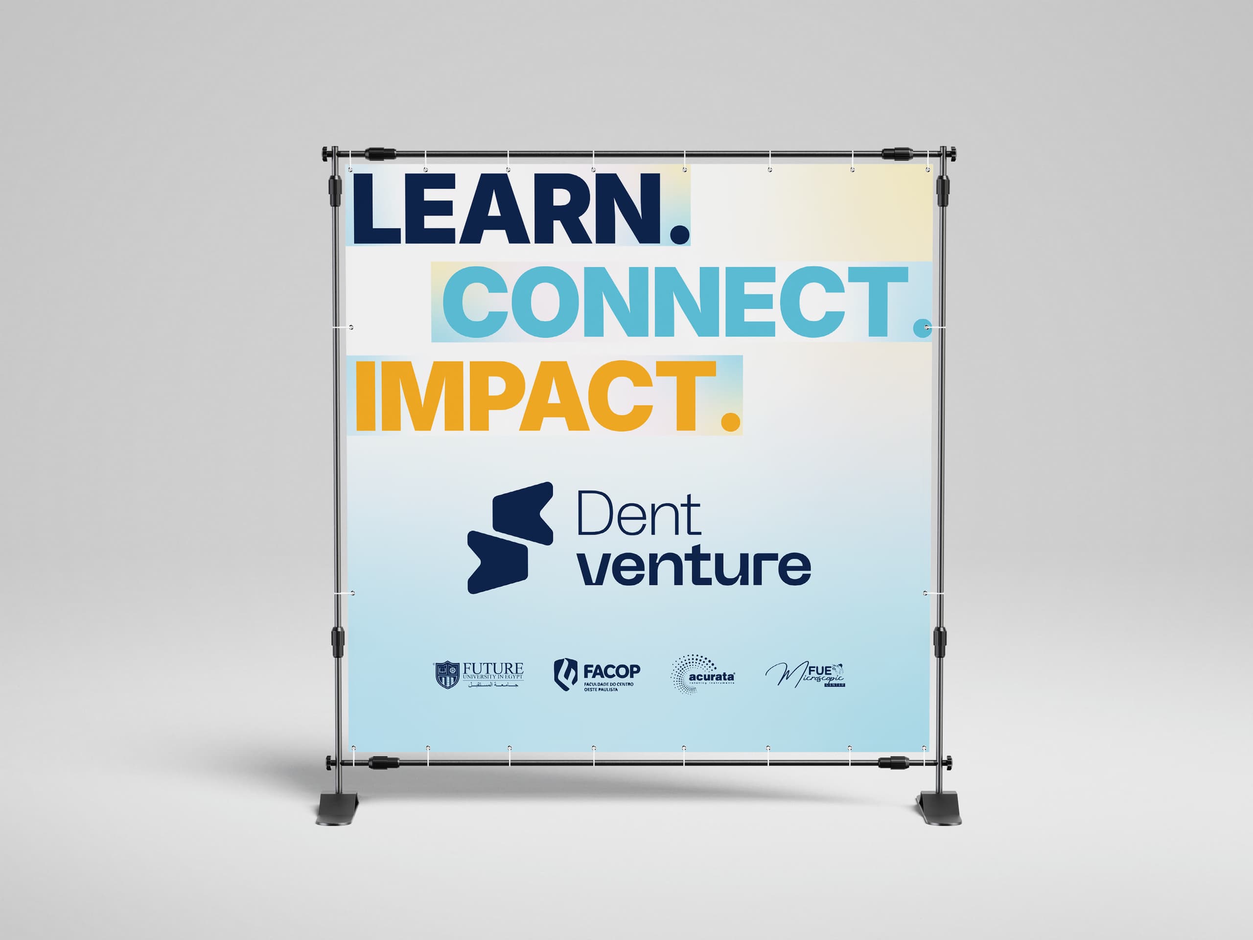 Backdrop com Learn. Connect. Impact. em tipografia grande