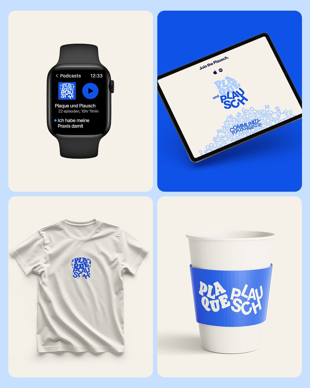 Aplicações em relógio, tablet, camiseta e copo