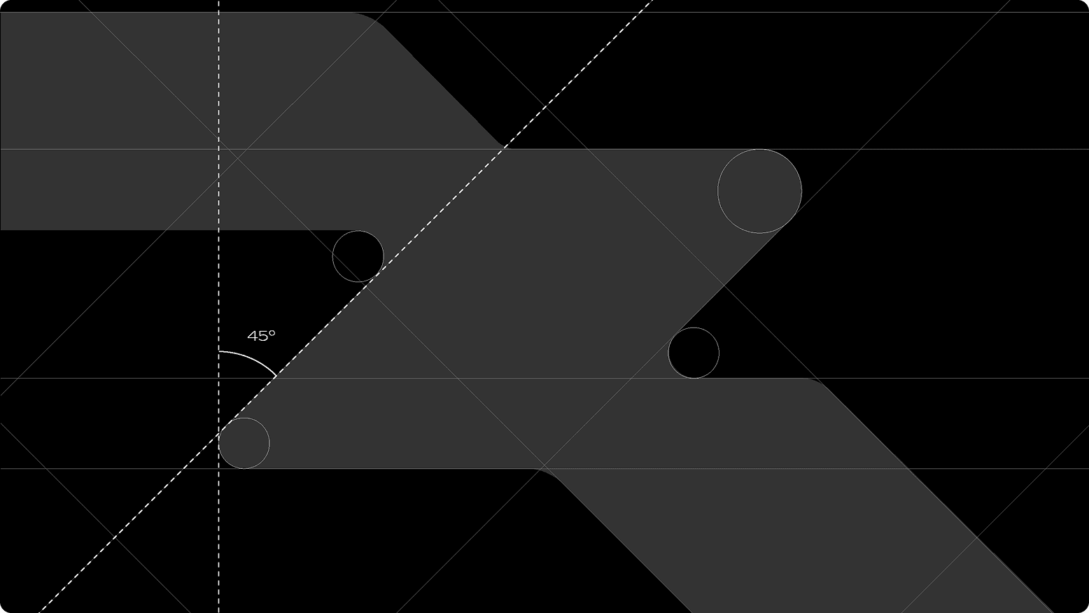Construção do logotipo sobre a malha de 45°