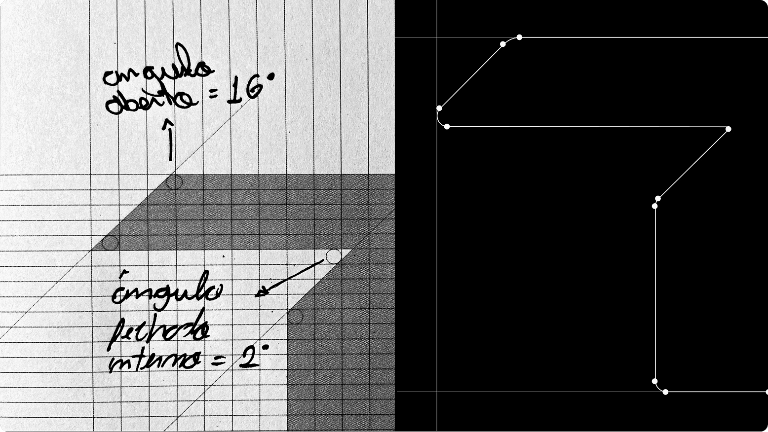 Esboço com o estudo dos ângulos do logotipo