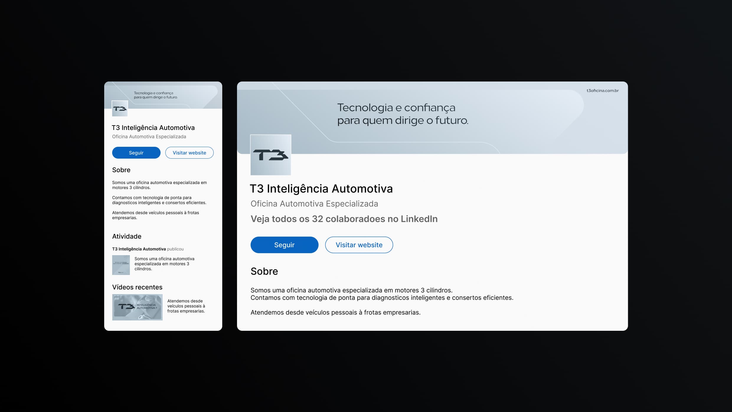 Página da T3 no LinkedIn