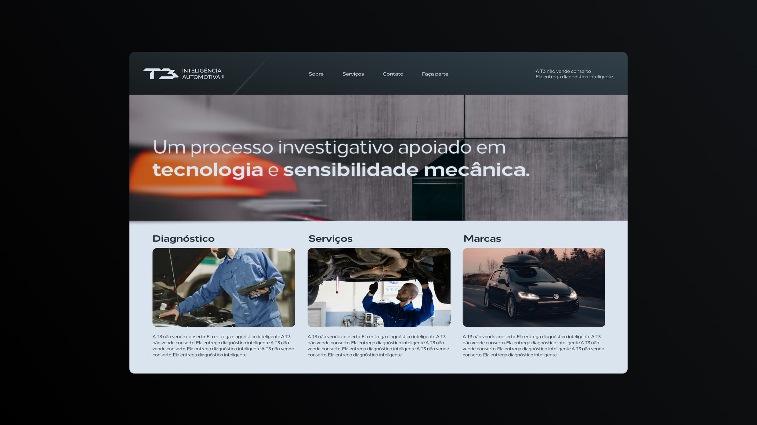 Página inicial do site da T3